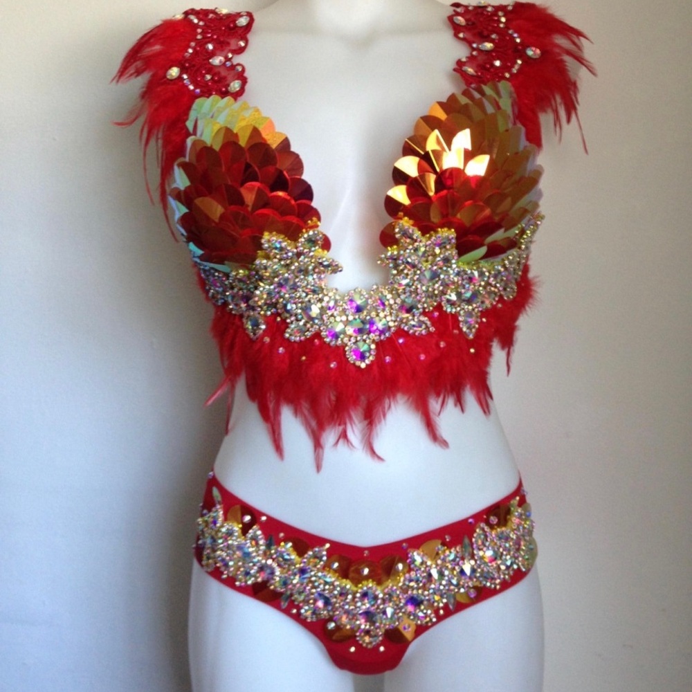 Vibrant Red and Gold Sequin Costume SET